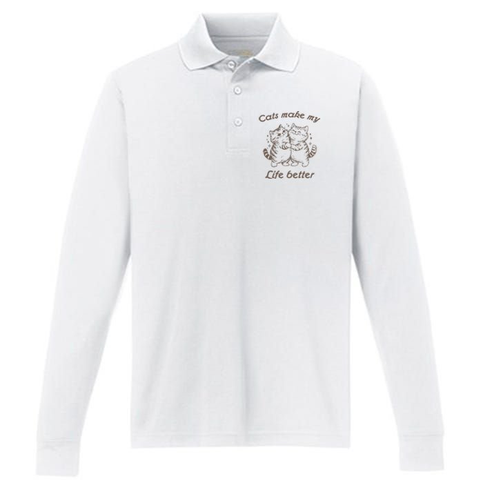 Cats Make My Life Better Cute Dancing Cats Performance Long Sleeve Polo