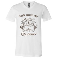 Cats Make My Life Better Cute Dancing Cats V-Neck T-Shirt