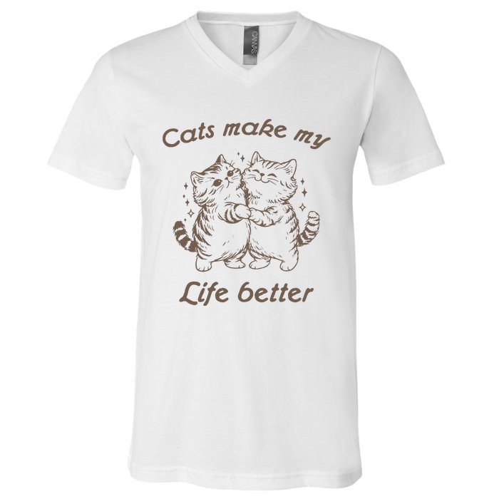 Cats Make My Life Better Cute Dancing Cats V-Neck T-Shirt