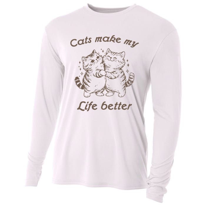 Cats Make My Life Better Cute Dancing Cats Cooling Performance Long Sleeve Crew