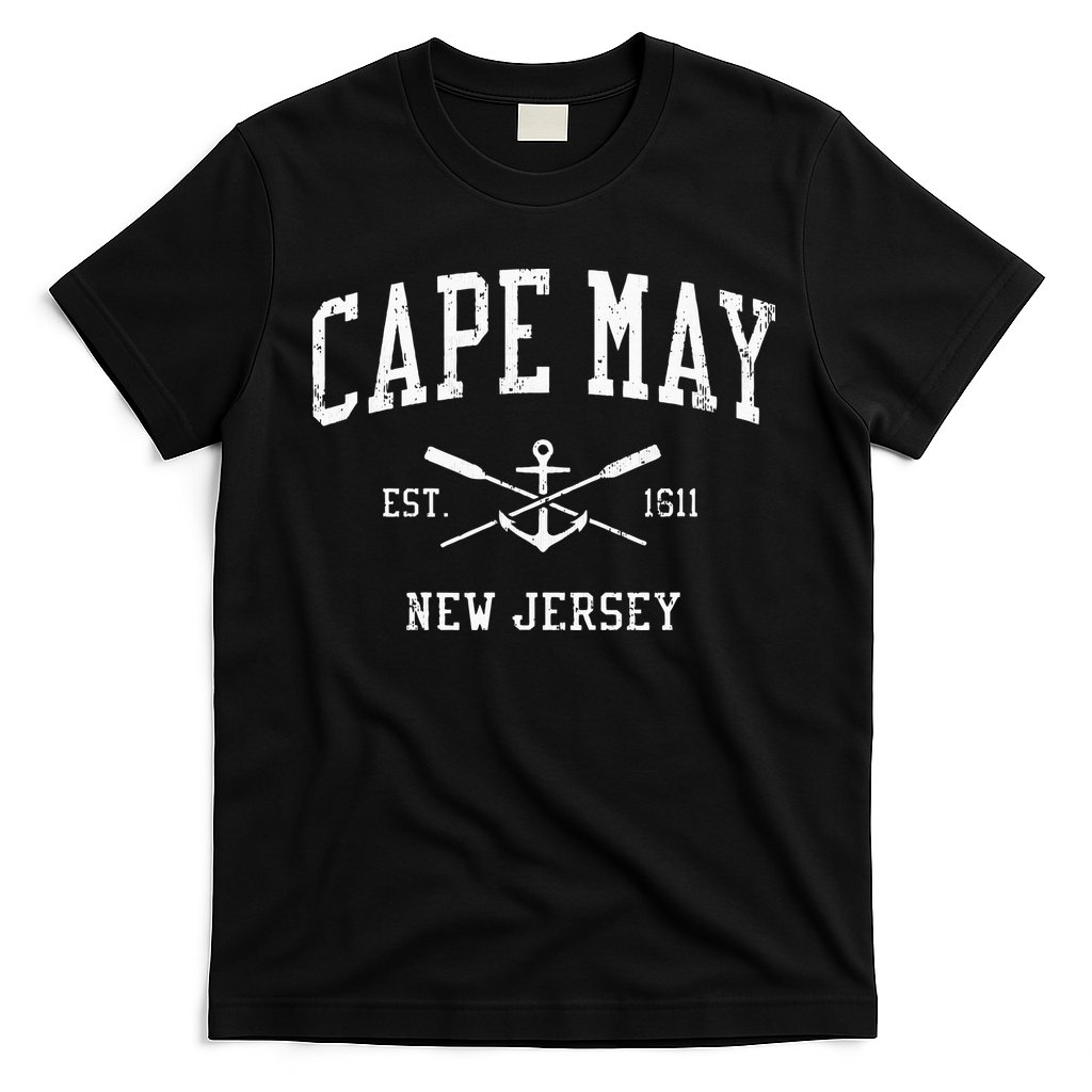 Cape May Nj Vintage Crossed Oars & Boat Anchor Sports T-Shirt