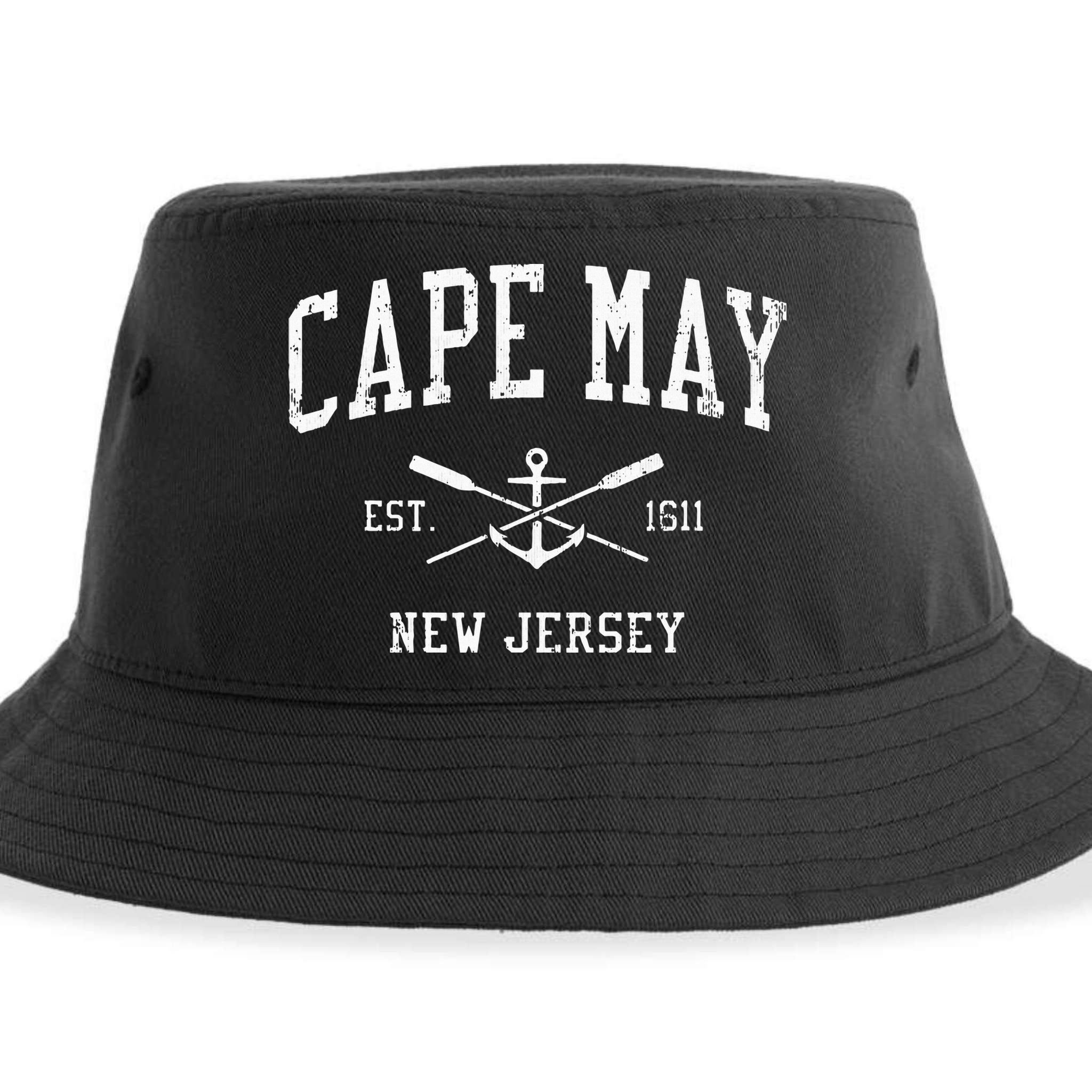 Cape May Nj Vintage Crossed Oars & Boat Anchor Sports Sustainable Bucket Hat