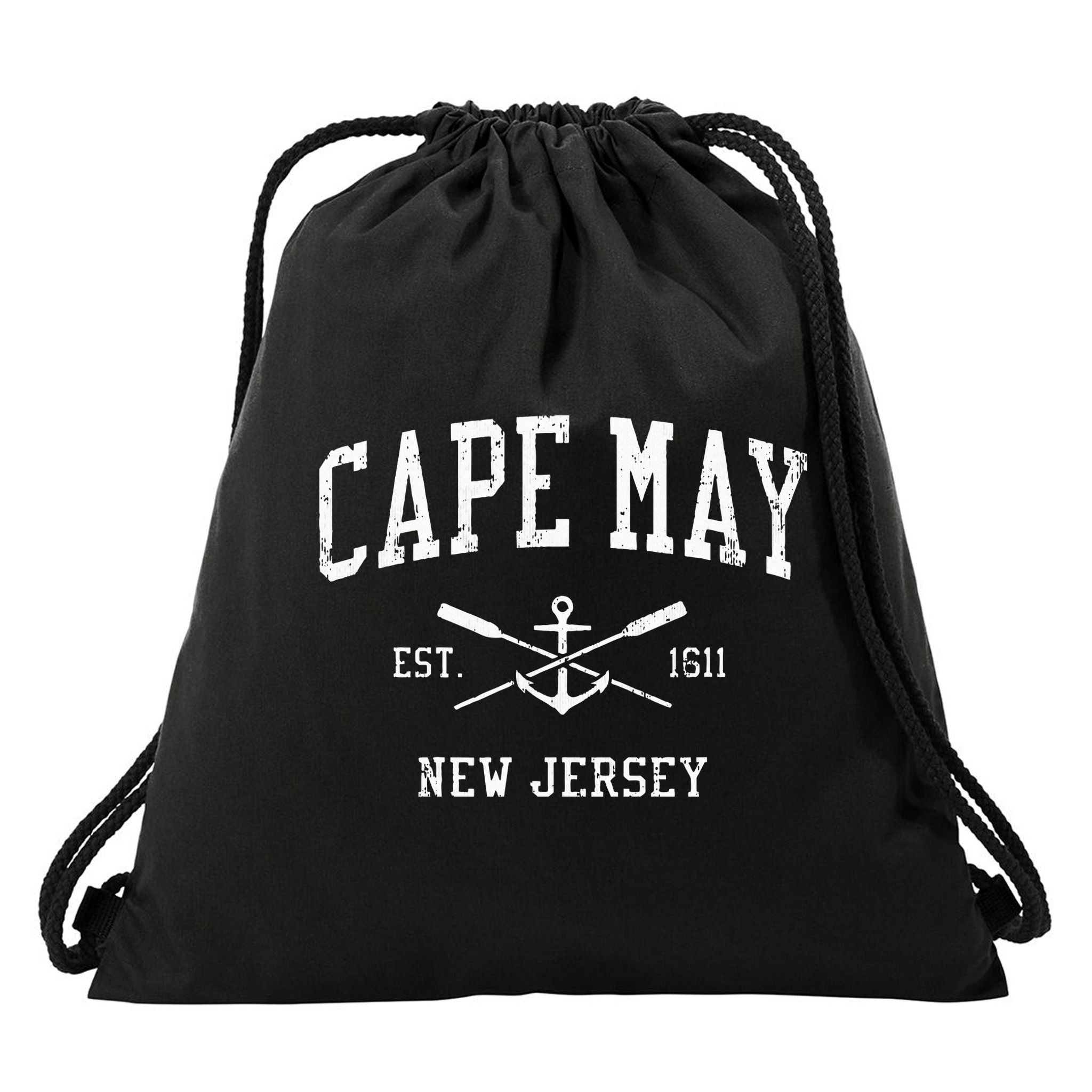 Cape May Nj Vintage Crossed Oars & Boat Anchor Sports Drawstring Bag
