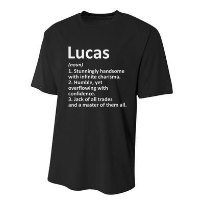 Custom Men Name Meaning Boy Christmas Father's Day Lucas Definition Youth Performance Sprint T-Shirt