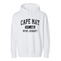 Cape May New Jersey Nj Vintage Established Sports Design Garment-Dyed Fleece Hoodie