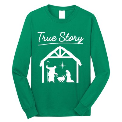 Christmas Manger Nativity Scene True Story Wise Long Sleeve Shirt