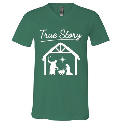 Christmas Manger Nativity Scene True Story Wise V-Neck T-Shirt