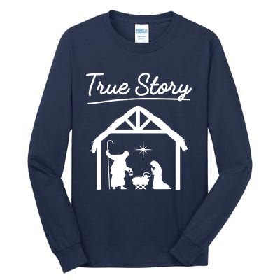 Christmas Manger Nativity Scene True Story Wise Tall Long Sleeve T-Shirt