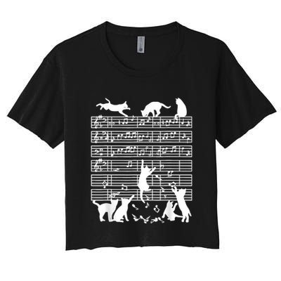 Cats Musical Notes Music Musician Composer Cat Lover Crop Top