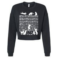 Cats Musical Notes Music Musician Composer Cat Lover Cropped Pullover Crew