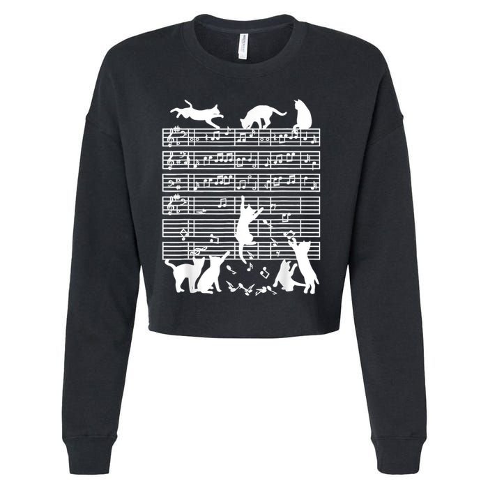 Cats Musical Notes Music Musician Composer Cat Lover Cropped Pullover Crew