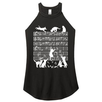 Cats Musical Notes Music Musician Composer Cat Lover Women's Perfect Tri Rocker Tank