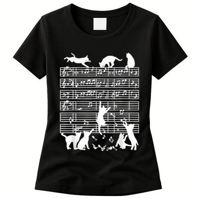 Cats Musical Notes Music Musician Composer Cat Lover Womens T-Shirt