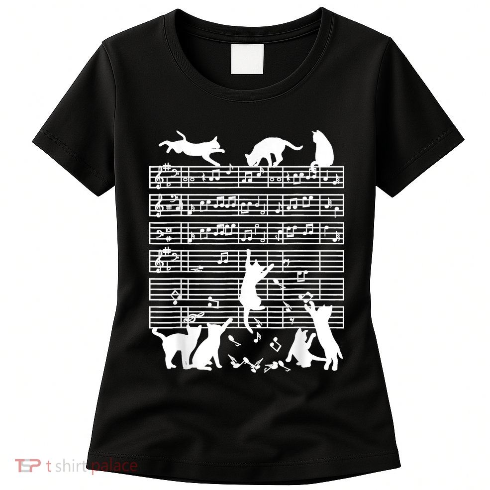 Cats Musical Notes Music Musician Composer Cat Lover Womens T-Shirt