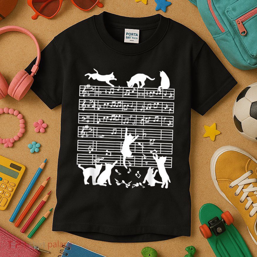 Cats Musical Notes Music Musician Composer Cat Lover Kids T-Shirt