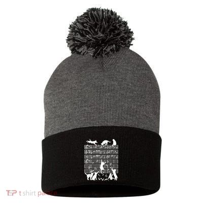 Cats Musical Notes Music Musician Composer Cat Lover Pom Pom 12in Knit Beanie