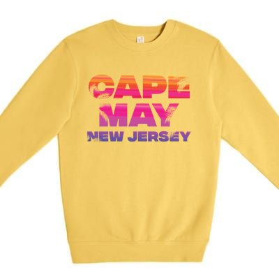 Cape May Nj Rainbow Souvenir Colorful Sunset Family Trip Gift Premium Crewneck Sweatshirt