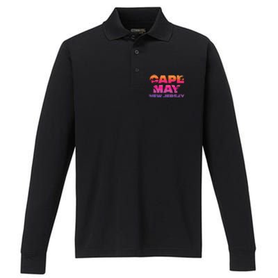 Cape May Nj Rainbow Souvenir Colorful Sunset Family Trip Gift Performance Long Sleeve Polo