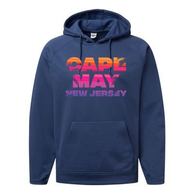 Cape May Nj Rainbow Souvenir Colorful Sunset Family Trip Gift Performance Fleece Hoodie