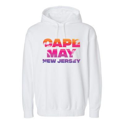 Cape May Nj Rainbow Souvenir Colorful Sunset Family Trip Gift Garment-Dyed Fleece Hoodie