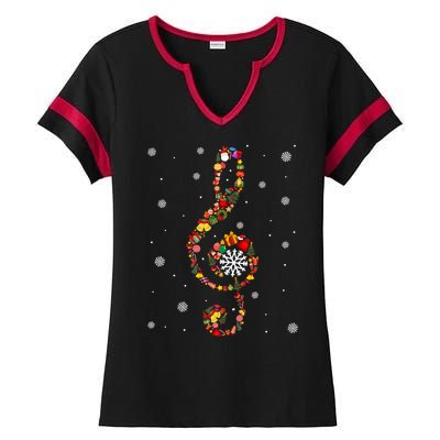 Christmas Music Note Symbol School Music Teacher Lover Xmas Ladies Halftime Notch Neck Tee