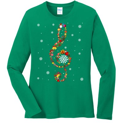 Christmas Music Note Symbol School Music Teacher Lover Xmas Ladies Long Sleeve Shirt