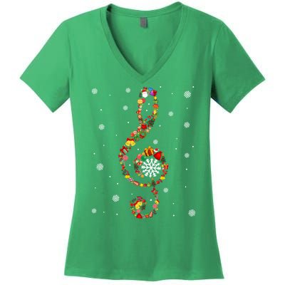 Christmas Music Note Symbol School Music Teacher Lover Xmas Women's V-Neck T-Shirt