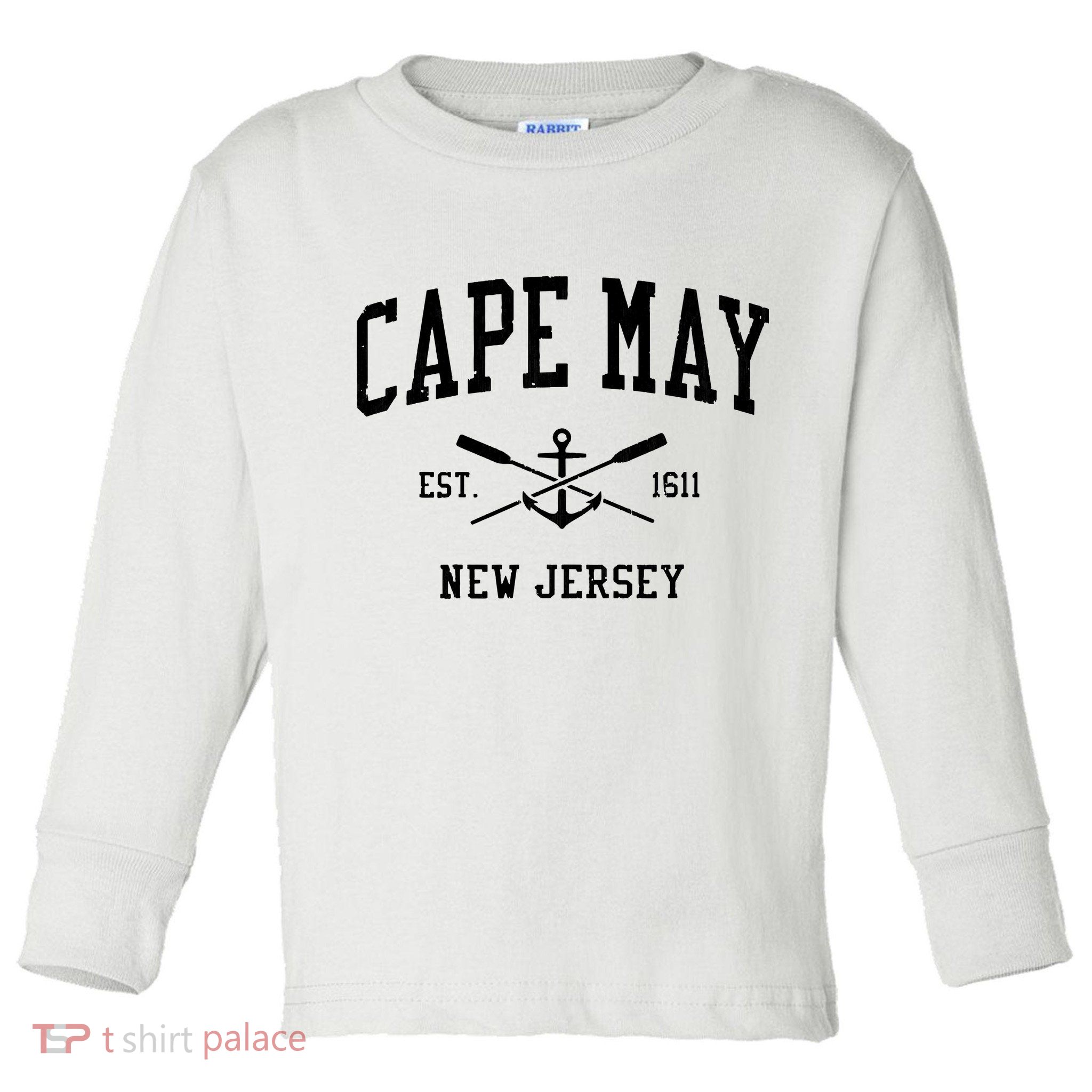 Cape May Nj Vintage Crossed Oars Boat Anchor Sports Toddler Long Sleeve Shirt