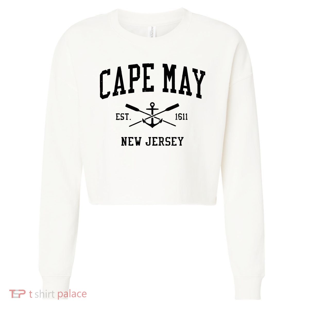 Cape May Nj Vintage Crossed Oars Boat Anchor Sports Cropped Pullover Crew