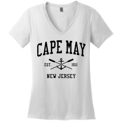 Cape May Nj Vintage Crossed Oars Boat Anchor Sports Women's V-Neck T-Shirt