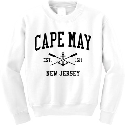 Cape May Nj Vintage Crossed Oars Boat Anchor Sports Kids Sweatshirt
