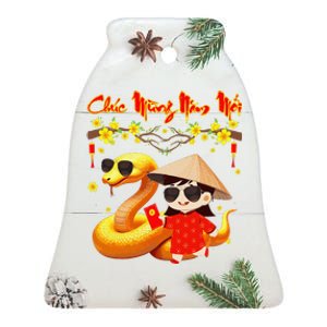 Chuc Mung Nam Moi Xuan At Ty Happy Tet 2025 Vietnamese Ceramic Bell Ornament