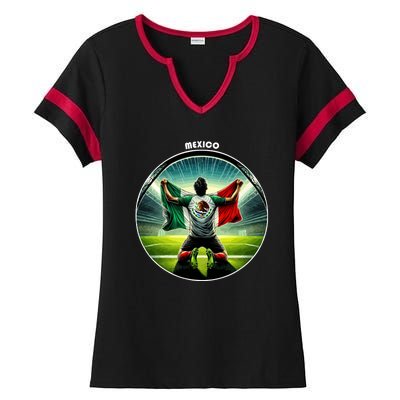 Cool Mexico National Soccer Team With Flag Ladies Halftime Notch Neck Tee