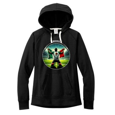 Cool Mexico National Soccer Team With Flag Women's Fleece Hoodie