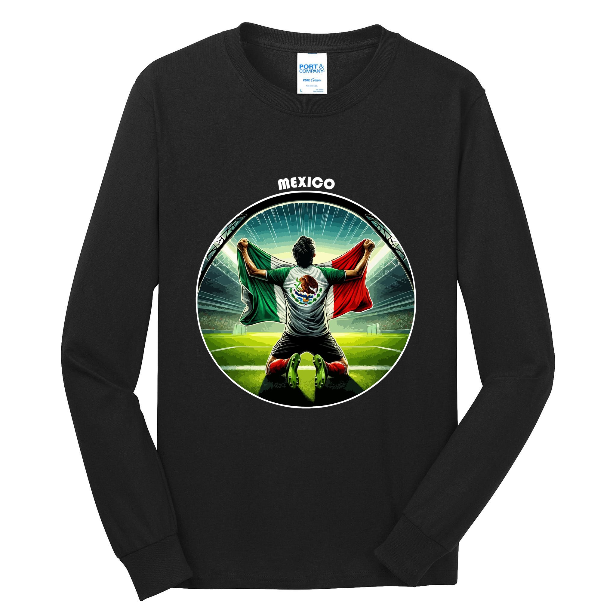 Cool Mexico National Soccer Team With Flag Tall Long Sleeve T-Shirt
