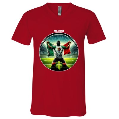 Cool Mexico National Soccer Team With Flag V-Neck T-Shirt