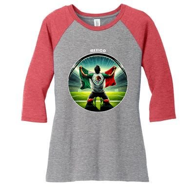 Cool Mexico National Soccer Team With Flag Women's Tri-Blend 3/4-Sleeve Raglan Shirt