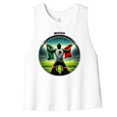 Cool Mexico National Soccer Team With Flag Women's Racerback Cropped Tank