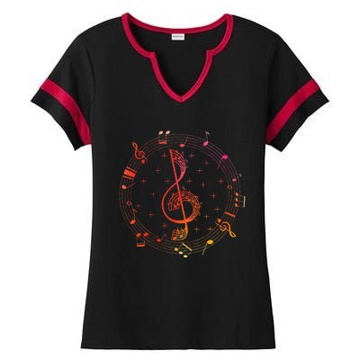 Cut Music Notes Clef Teacher Musical Notes And Flowers Ladies Halftime Notch Neck Tee