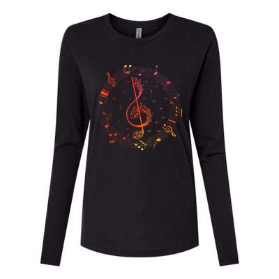 Cut Music Notes Clef Teacher Musical Notes And Flowers Womens Cotton Relaxed Long Sleeve T-Shirt