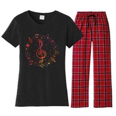 Cut Music Notes Clef Teacher Musical Notes And Flowers Women's Flannel Pajama Set