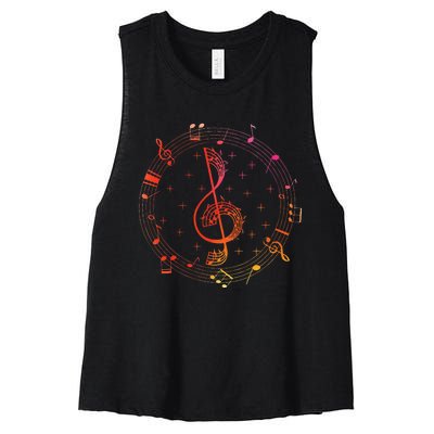 Cut Music Notes Clef Teacher Musical Notes And Flowers Women's Racerback Cropped Tank