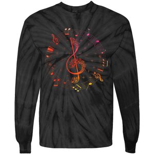 Cut Music Notes Clef Teacher Musical Notes And Flowers Tie-Dye Long Sleeve Shirt