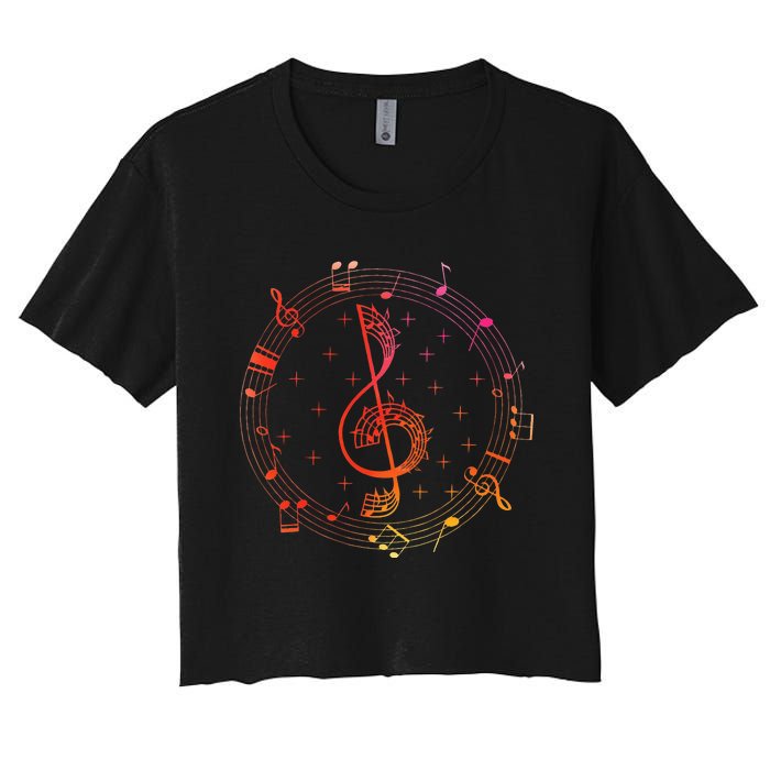 Cut Music Notes Clef Teacher Musical Notes And Flowers Women's Crop Top Tee