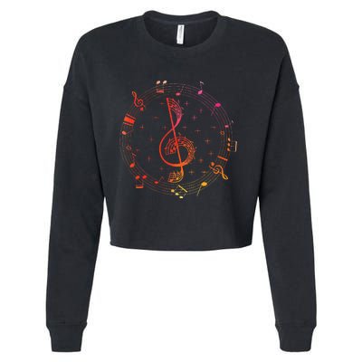 Cut Music Notes Clef Teacher Musical Notes And Flowers Cropped Pullover Crew