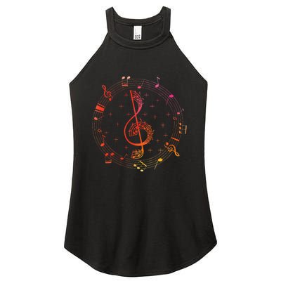 Cut Music Notes Clef Teacher Musical Notes And Flowers Women’s Perfect Tri Rocker Tank