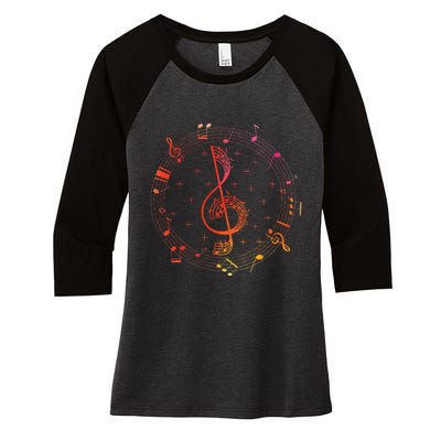 Cut Music Notes Clef Teacher Musical Notes And Flowers Women's Tri-Blend 3/4-Sleeve Raglan Shirt