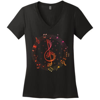 Cut Music Notes Clef Teacher Musical Notes And Flowers Women's V-Neck T-Shirt