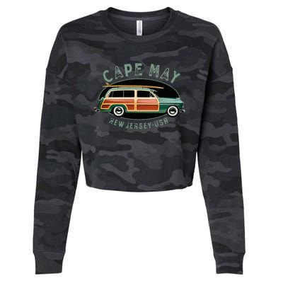 Cape May New Jersey Vintage Surfing Design Cropped Pullover Crew