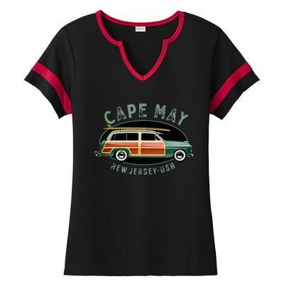 Cape May New Jersey Vintage Surfing Design Ladies Halftime Notch Neck Tee